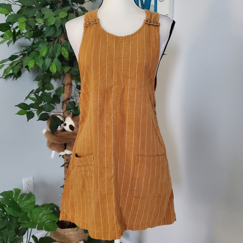 RHYTHM Linen Skirtall Pinafore Jumper In Chai M